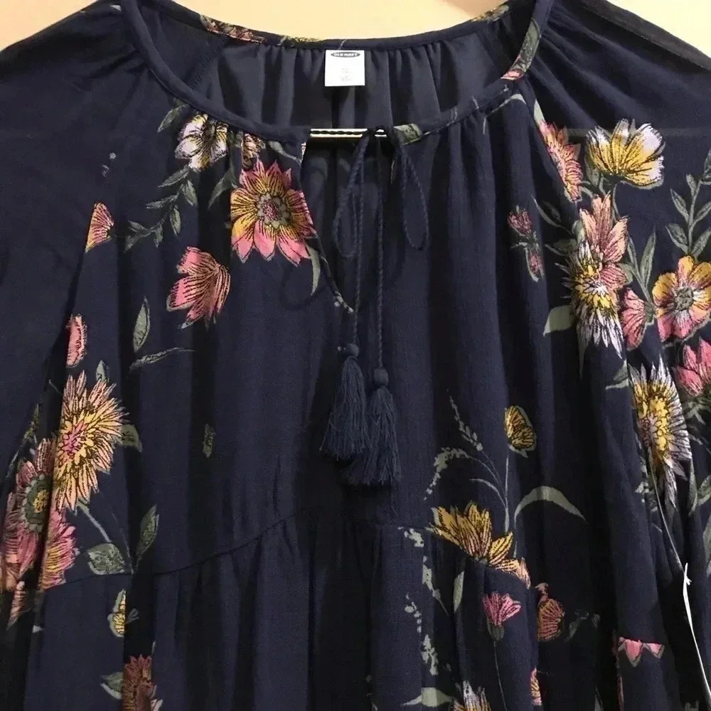 Old Navy Floral Dress Blue NWT Size XS Long Sleeves Boho Tunic - Picture 3 of 8